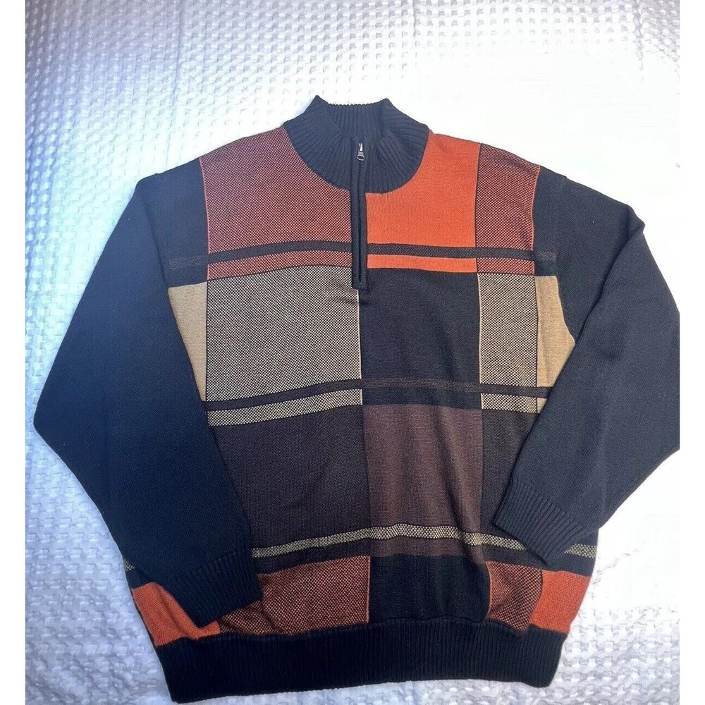 Cellini Collezione Men's XL Pullover Sweater Brown Wool Blend 90s 1/4 Zip